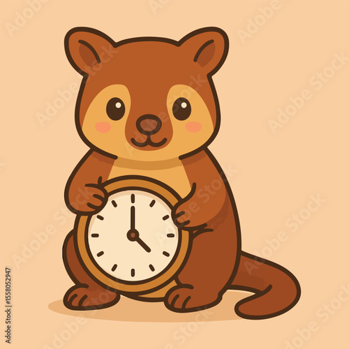 Quokka with Clock: Adorable quokka, clutching a classic clock, offers a whimsical blend of charm and concept, perfect for conveying the value of time and planning.