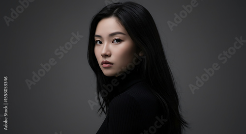 Portrait of a Young Woman with Long Black Hair
