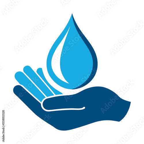Save Water Hand Holding Droplet Vector Icon – Shiny Color Silhouette Concept