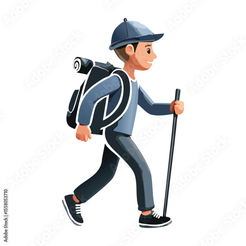 Hiking Man with Backpack Outline Icon
