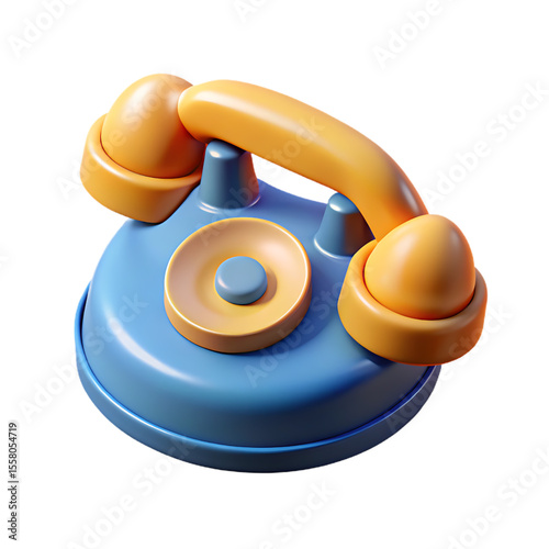 3D Retro Telephone Icon: Vintage Communication, Hotline Support, and Classic Device