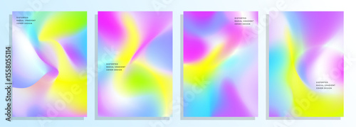 colorful abstract vibrant holographic distorted radial gradient cover poster background design set