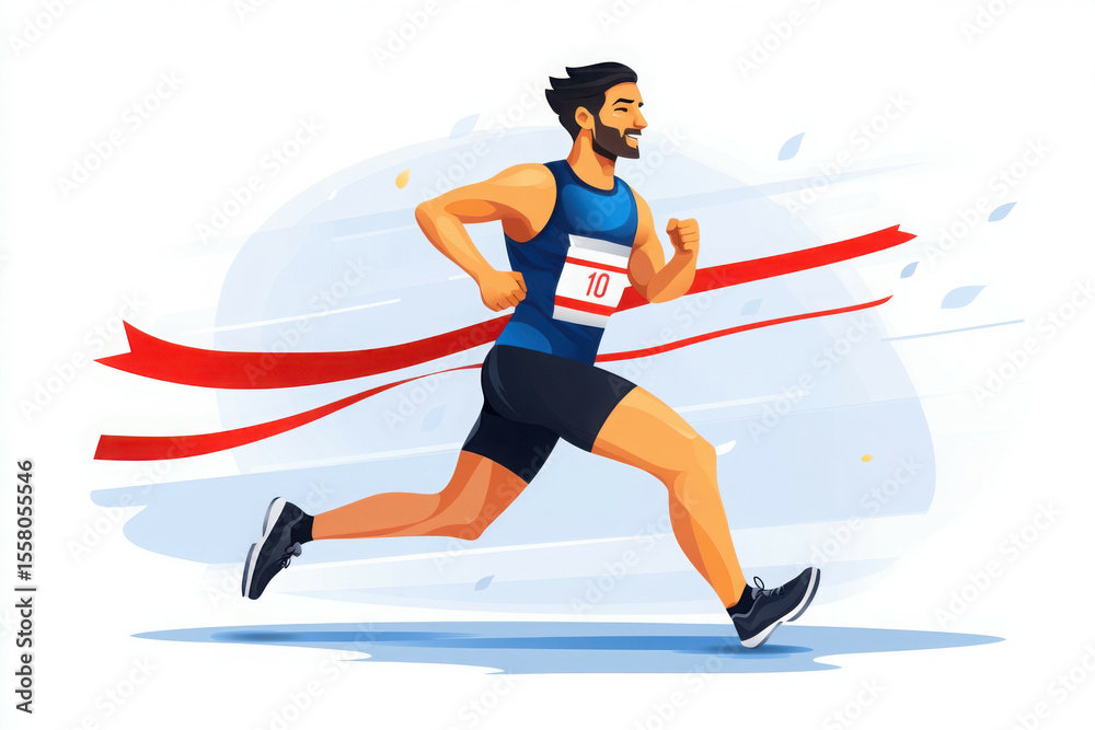 Fototapeta premium Athlete Crossing the Finish Line on white background: A determined athlete sprints towards the finish line, embodying the thrill of competition and the pursuit of personal bests.