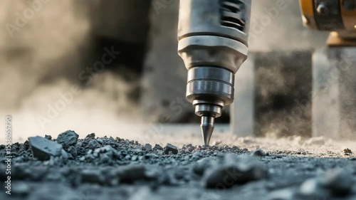 Wallpaper Mural Industrial construction demolition drill dust rubble metal tool power machine closeup heavy equipment breaking ground technology worksite engineering force vibration safety industry repair debris Torontodigital.ca