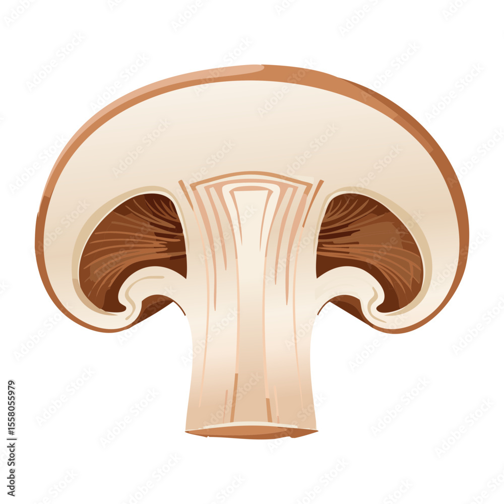 Obraz premium Fresh Mushroom Cross Section White Stem - Vector Illustration