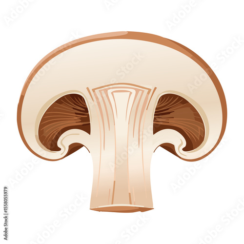 Fresh Mushroom Cross Section White Stem - Vector Illustration