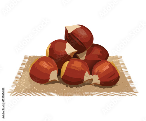 Pile of Fresh Brown Chestnuts - Vector Illustration