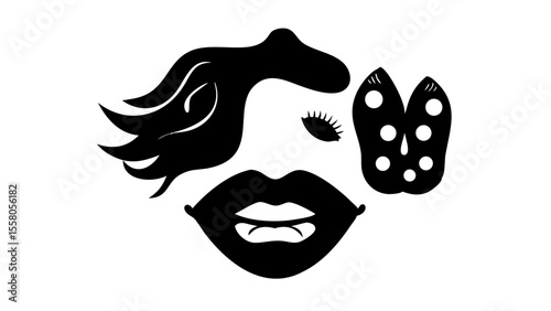 Silhouette of two women doing housework with clothesline and window in black and white illustration