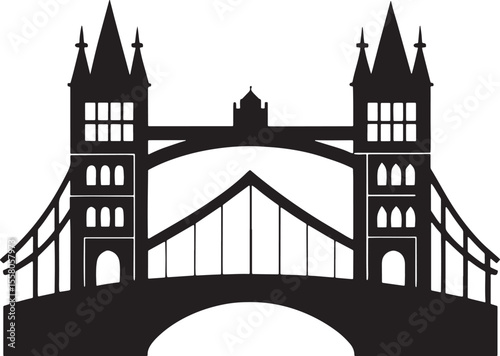 Iconic tower bridge silhouette in black against a clean white background