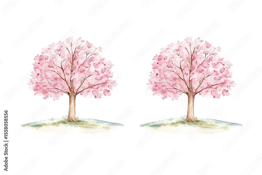 Obraz premium Charming Pink Trees with Blossoms in a Gentle Landscape Ideal for Spring Seasonal Designs