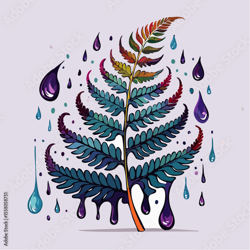obsidian ink fern with dripping black brushstrokes evoking moody botanical elegance and expressive natural form