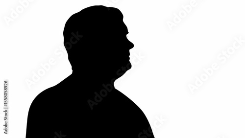 Silhouette of a man's head and shoulders in profile against a white background showcasing facial features