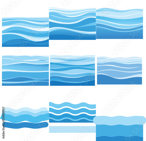 Flat Blue Water Surface Seamless Vector Pattern.