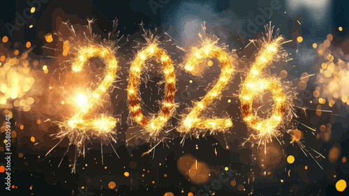 Golden Fireworks Display For The New Year