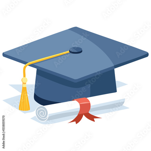 Cap and Diplomas Badge Vector
