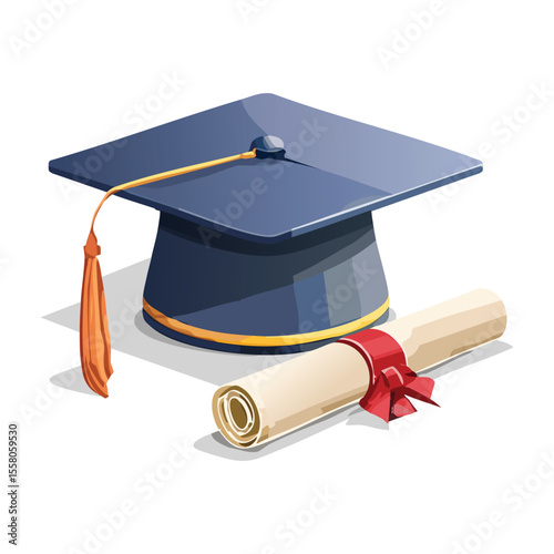 Graduation Hat and Certificate Illustration
