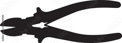 Black Silhouette of Wire Cutters Tool with Curved Handles and Sharp Blades