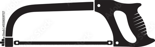 Black Hacksaw Silhouette with Toothed Blade and Ergonomic Handle Design