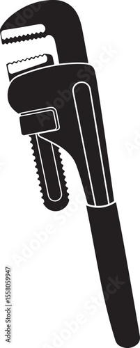 Black Pipe Wrench Tool with Serrated Jaws and Adjustable Mechanism
