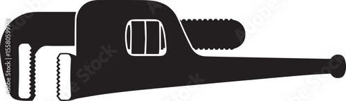 Black Pipe Wrench Silhouette with Adjustable Jaws and Textured Grip