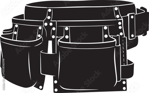 Black and White Tool Belt with Multiple Pockets and Rivet Details