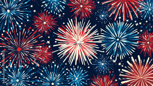Vibrant Fireworks Display in Red White and Blue Against a Dark Night Sky