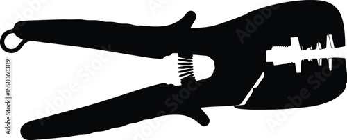 Crimping Tool Silhouette: Black Metal Tool with Spring and Textured Handles