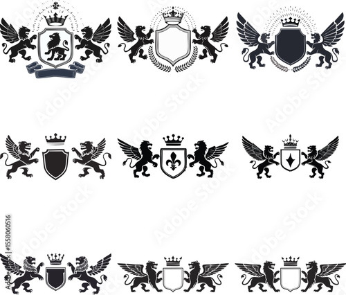 Royal Heraldic Crest with Lion and Winged Griffins.