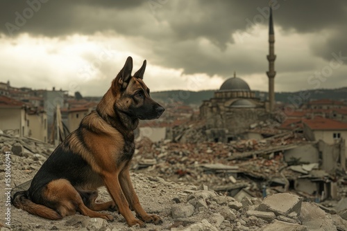 Dog rescue - heroic canine, lifesaving protector, search animal, trained responder, disaster aid, loyal companion, emergency worker, brave helper, safety guardian, rescue operation.