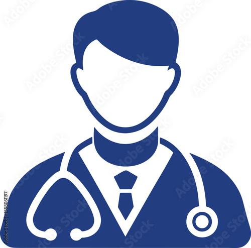 Doctor silhouette wearing a stethoscope and tie isolated on white background