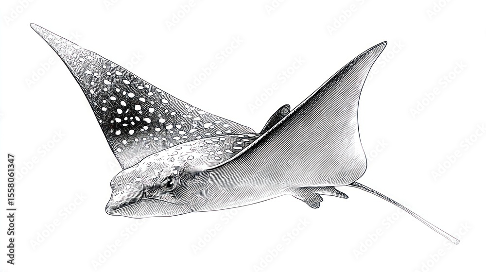 Fototapeta premium Detailed pencil sketch of a stingray in flight