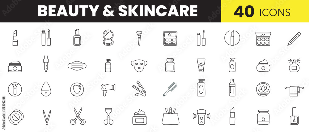 Beauty & Skincare Line Art Icon Set – Minimal Outline Icons for Cosmetics, Self-Care, and Personal Grooming Beauty & Skincare Line Art Icon Set – Minimal Outline Icons for Cosmetics, Self-Care, and Personal Grooming