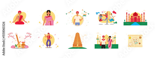 India illustrations set. Flat vector illustration concept.