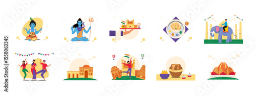 India illustrations set. Flat vector illustration concept.