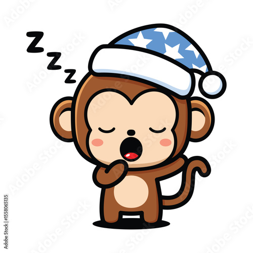 Cute Monkey Cartoon Character Yawning