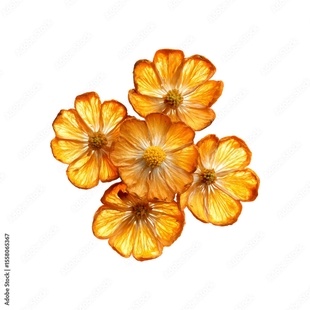 Obraz premium Dried Orange Flowers on Black Background A Still Life of Delicate Dried Blooms