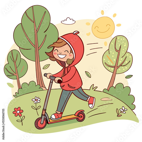 
a cartoon of a girl riding a scooter
