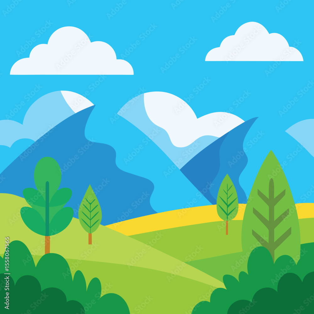 Fototapeta premium The-countryside-scene-shows-grassland-near-hills 