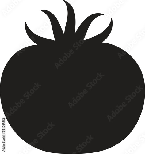  silhouette of a fresh ripe tomato with green stems