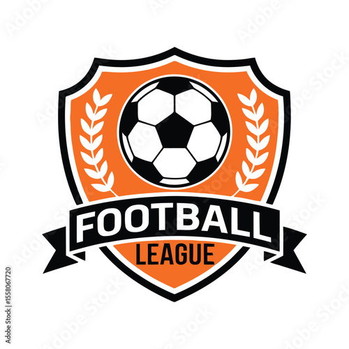Orange & Black Football League Logo: Shield Emblem with Laurel

