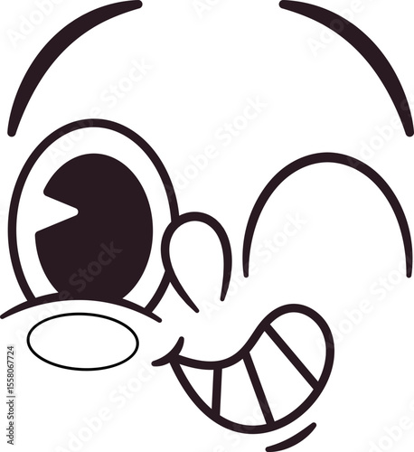 Retro winking caricature face emoji