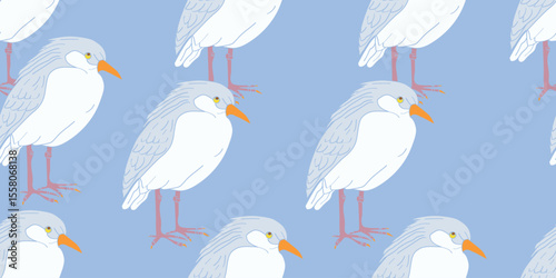 Kagu Bird Cartoon Character Seamless Wallpaper Background.