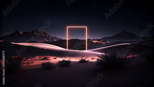 Mystical Desert Portal: Glowing Square in the Night