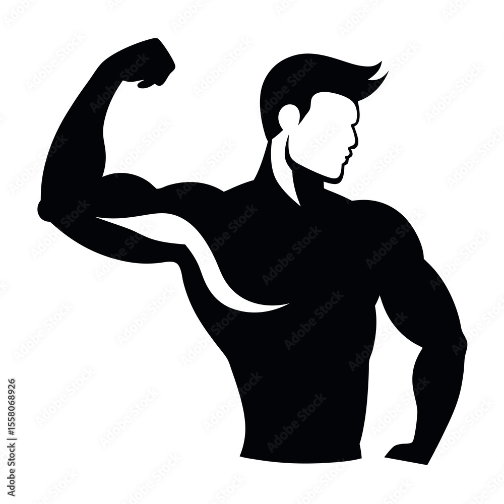 Fototapeta premium vector-silhouette-of-a-single-flexed-muscular-male.eps
