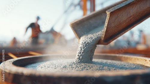 Concrete pouring process at construction site industrial environment