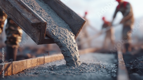 Concrete being poured into foundation at construction site