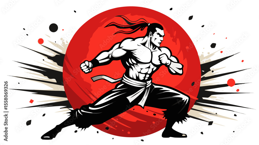 Obraz premium Martial Arts Warriors – Red Sun Combat Illustrations