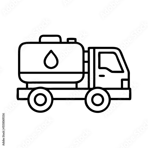 Water delivery truck with tank and drop symbol. Urban water supply and purification system. Minimalistic outline vector icon for web, app design