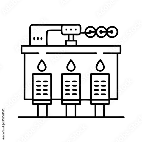 Urban water filtration system. Water purification technology. Outline style. Public utility, engineering. Vector illustration, icon for web design, app, infographic element