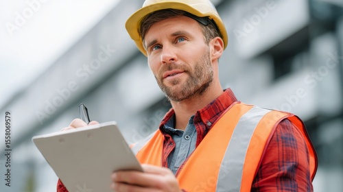 Construction manager inspecting embassy site urban environment professional
